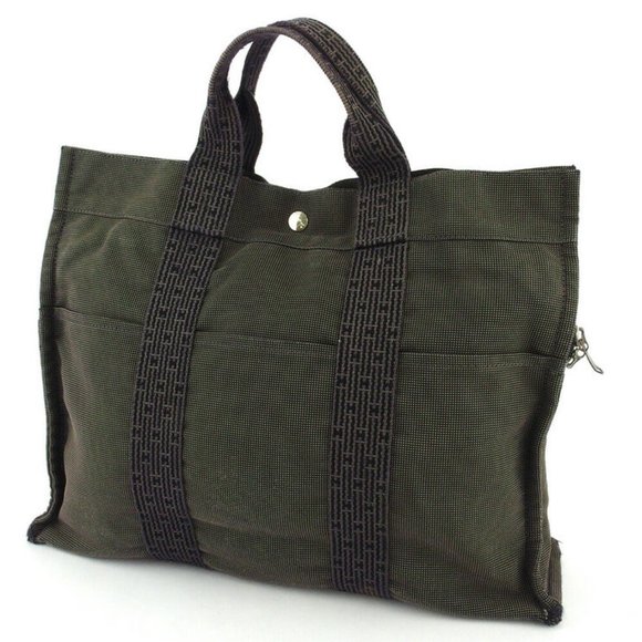 HERMES tote bag ale line gray gray canvas Auth used T18240 - Picture 1 of 9